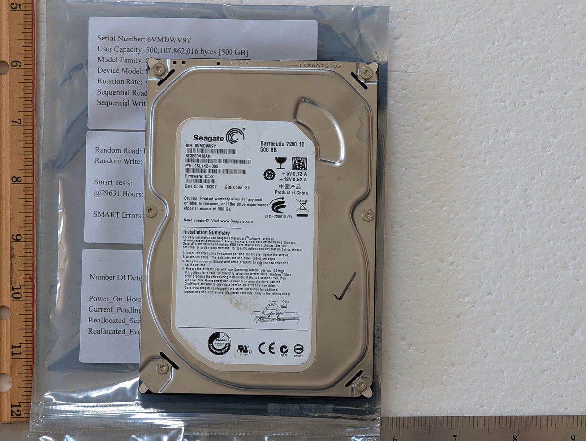 500GB Seagate, ST3500418AS, (29632 Powered On Hours)