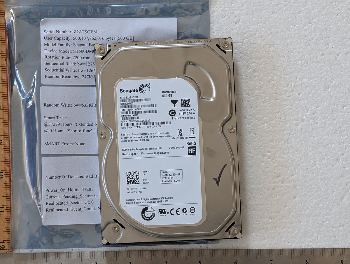 500GB Seagate, ST500DM002-1BD142, (37281 Powered On Hours)