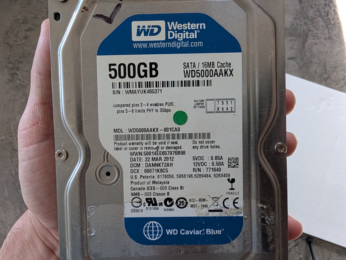 500GB Western Digital, WDC WD5000AAKX-001CA0, (33219 Powered On Hours)
