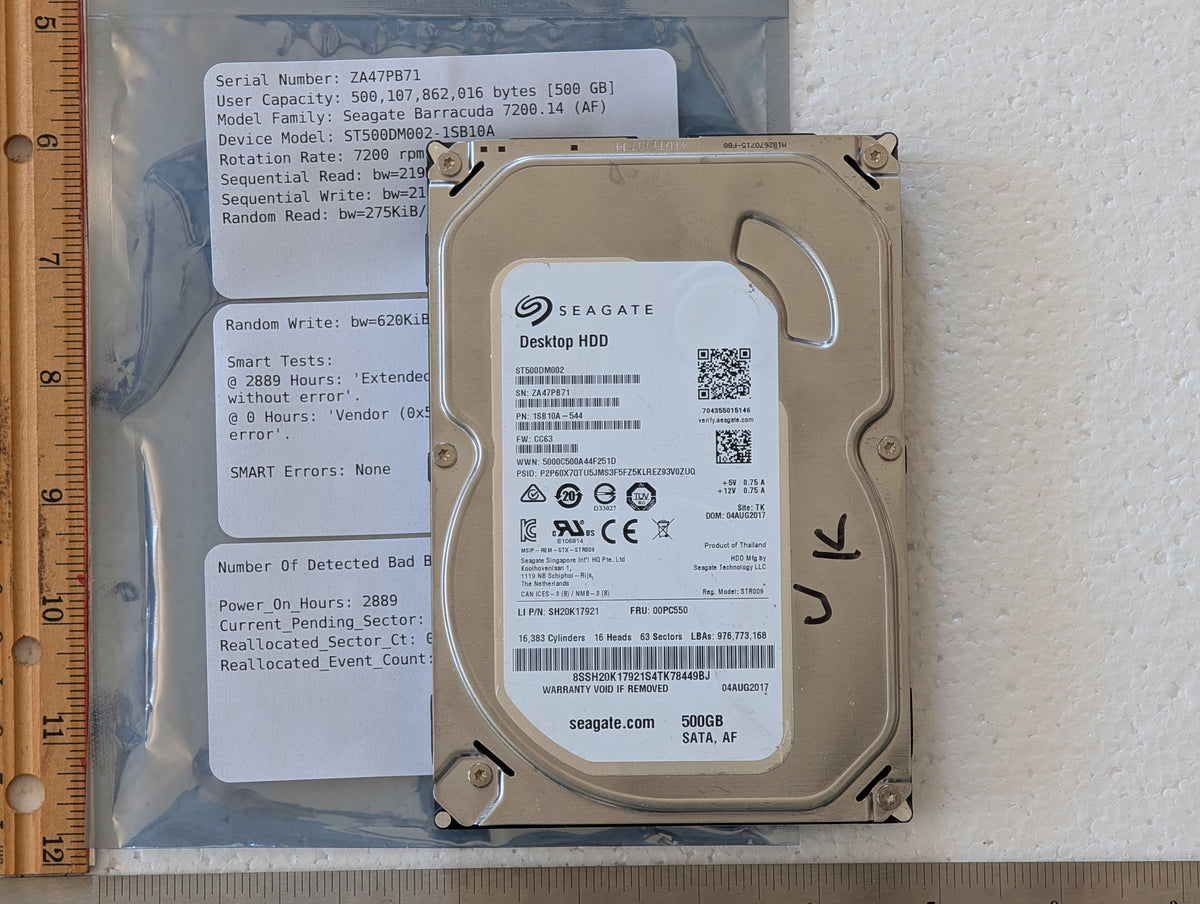 500GB Seagate, ST500DM002-1SB10A, (2889 Powered On Hours)
