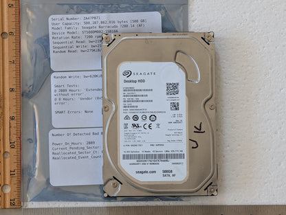 500GB Seagate, ST500DM002-1SB10A, (2889 Powered On Hours)