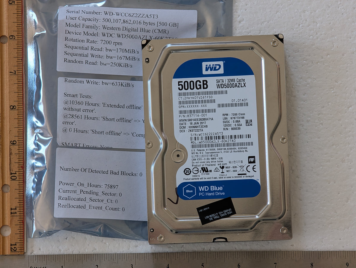 500GB Western Digital, WDC WD5000AZLX-60K2TA0, (75897 Powered On Hours)