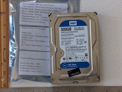 500GB Western Digital, WDC WD5000AZLX-60K2TA0, (75897 Powered On Hours)
