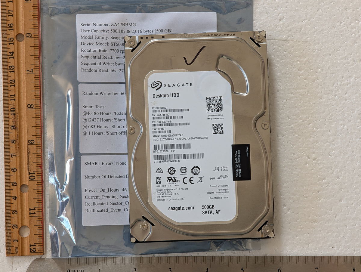 500GB Seagate, ST500DM002-1SB10A, (46189 Powered On Hours)