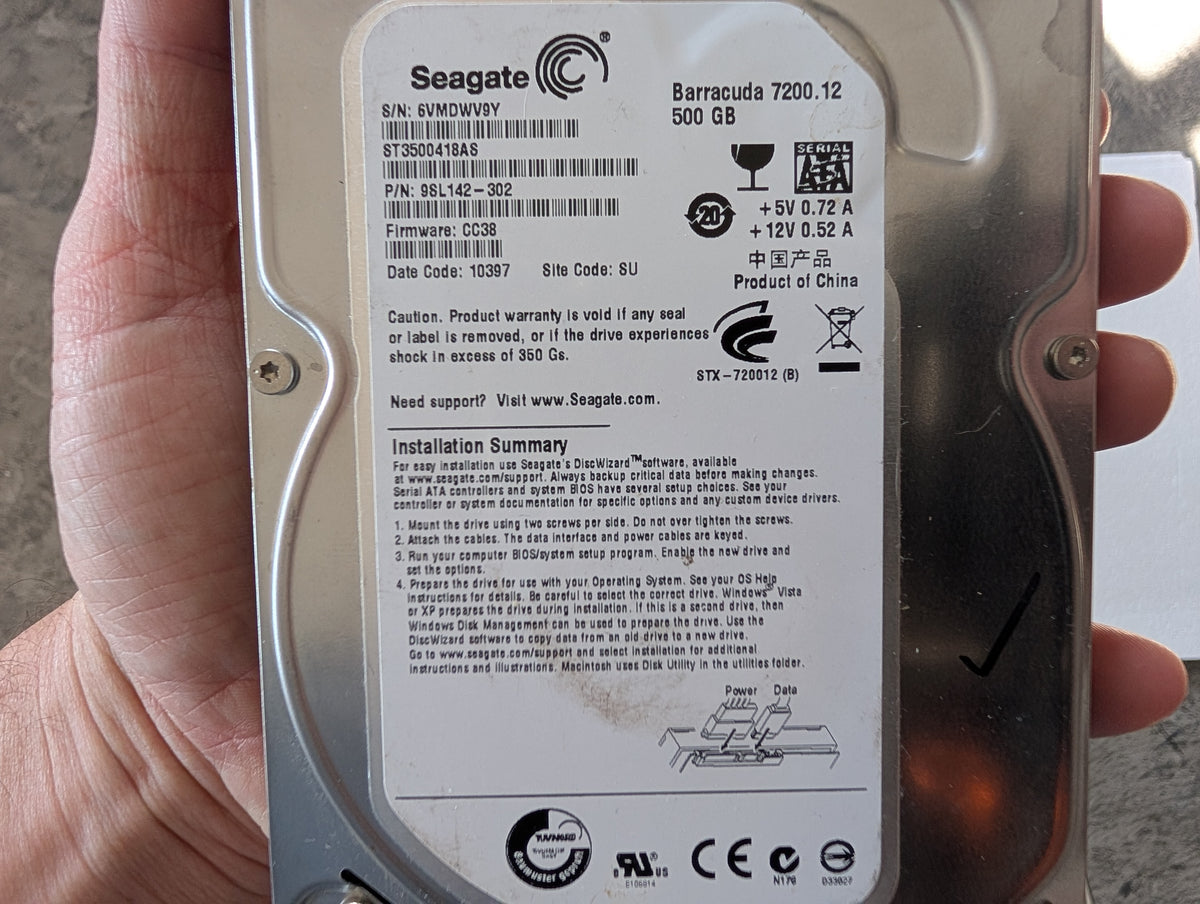 500GB Seagate, ST3500418AS, (29632 Powered On Hours)