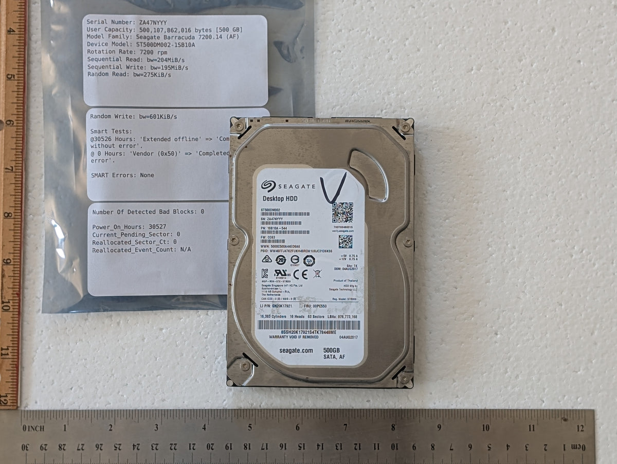 500GB Seagate, ST500DM002-1SB10A, (30527 Powered On Hours)