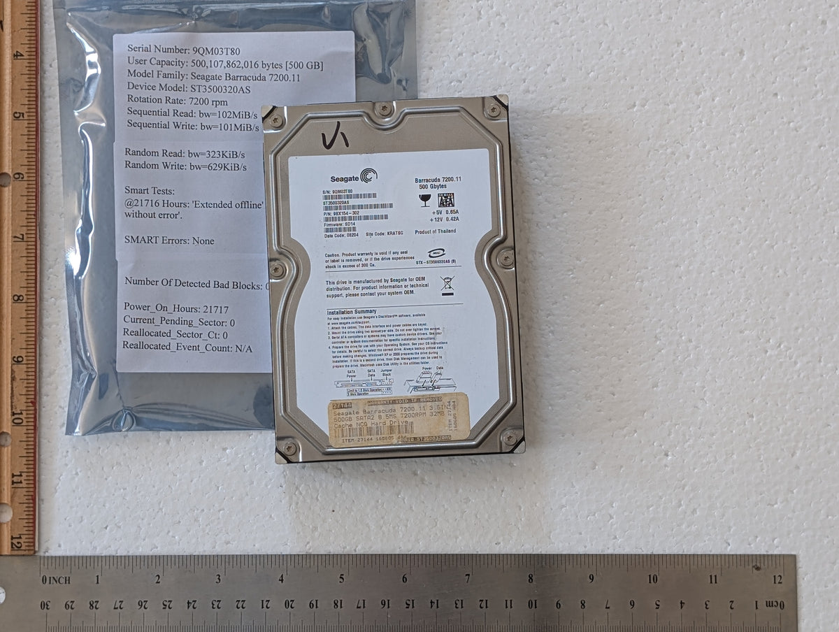 500GB Seagate, ST3500320AS, (21717 Powered On Hours)