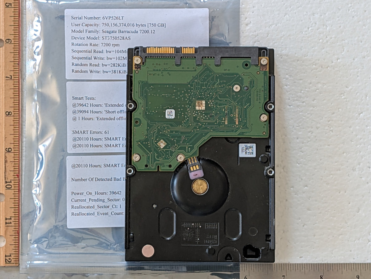 750GB Seagate, ST3750528AS, (1 Reallocated Sector)