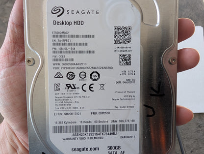 500GB Seagate, ST500DM002-1SB10A, (2889 Powered On Hours)