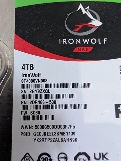 4TB Seagate IronWolf NAS Hard Drive (2709 Powered On Hours)