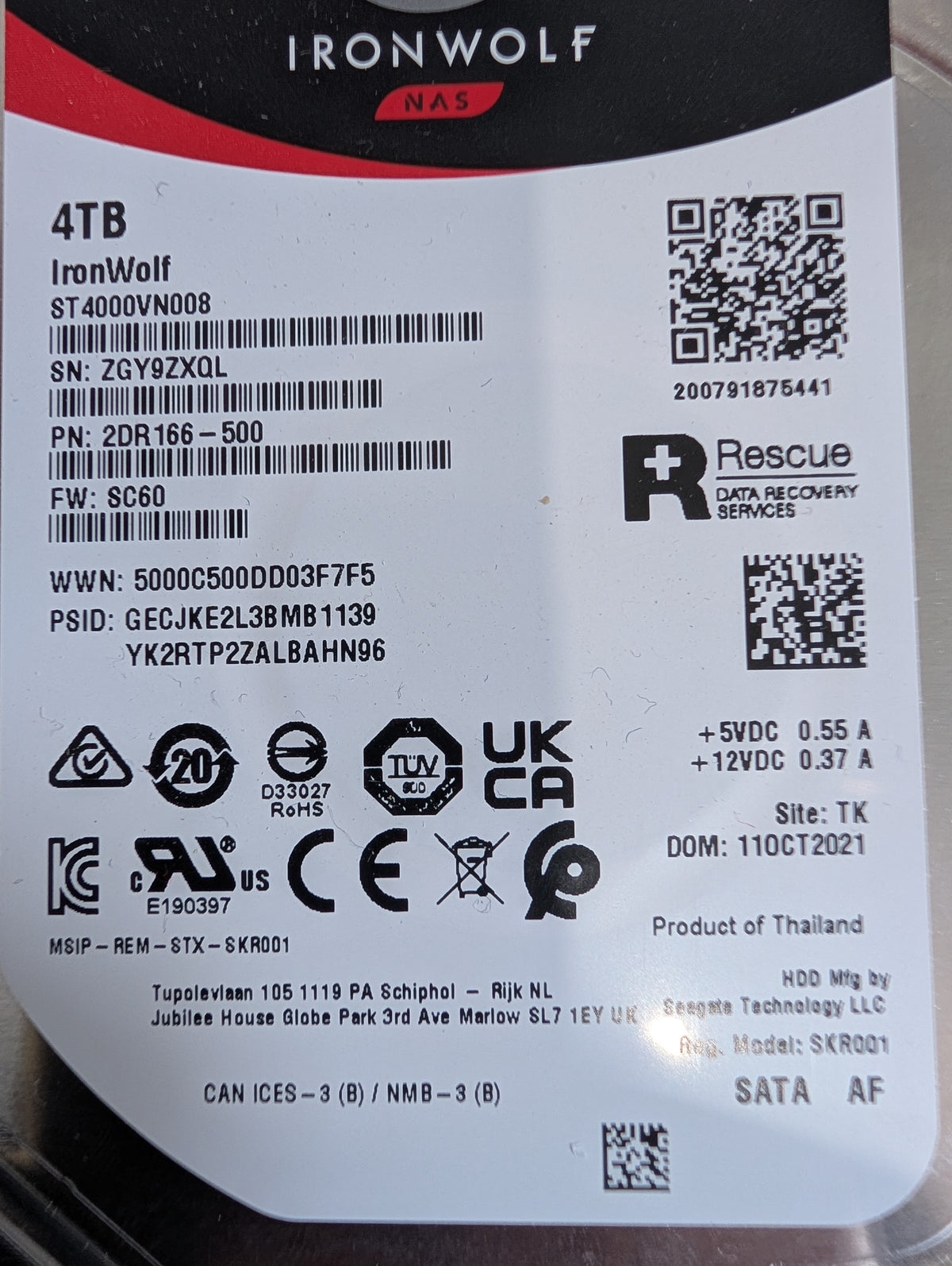 4TB Seagate IronWolf NAS Hard Drive (2709 Powered On Hours)
