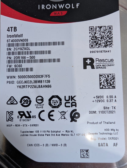 4TB Seagate IronWolf NAS Hard Drive (2709 Powered On Hours)