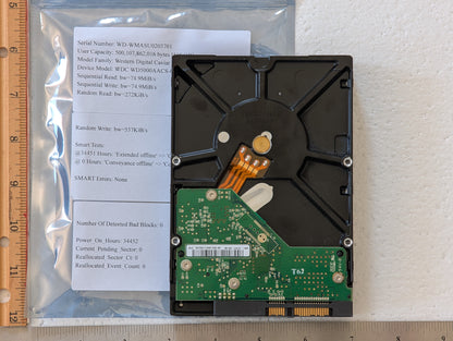 500GB Western Digital, WDC WD5000AACS-00ZUB0, (34452 Powered On Hours)
