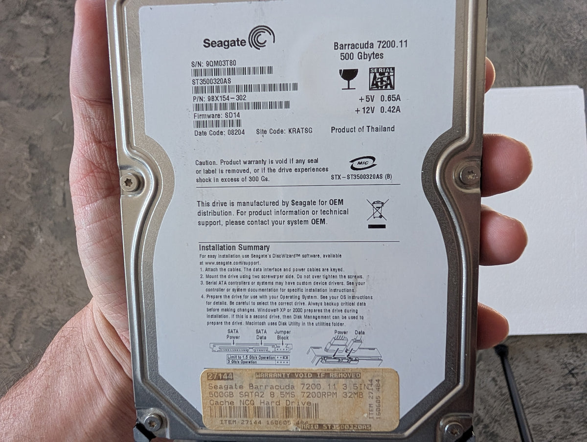 500GB Seagate, ST3500320AS, (21717 Powered On Hours)
