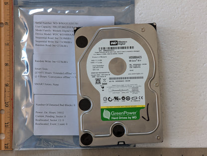 500GB Western Digital, WDC WD5000AACS-00ZUB0, (34452 Powered On Hours)