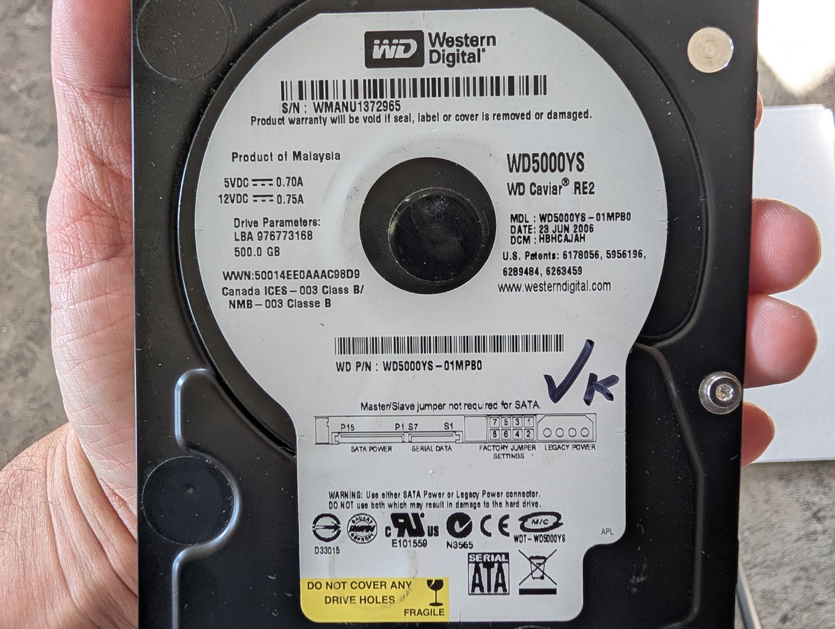 500GB Western Digital, WDC WD5000YS-01MPB0, (SMART FAIL)
